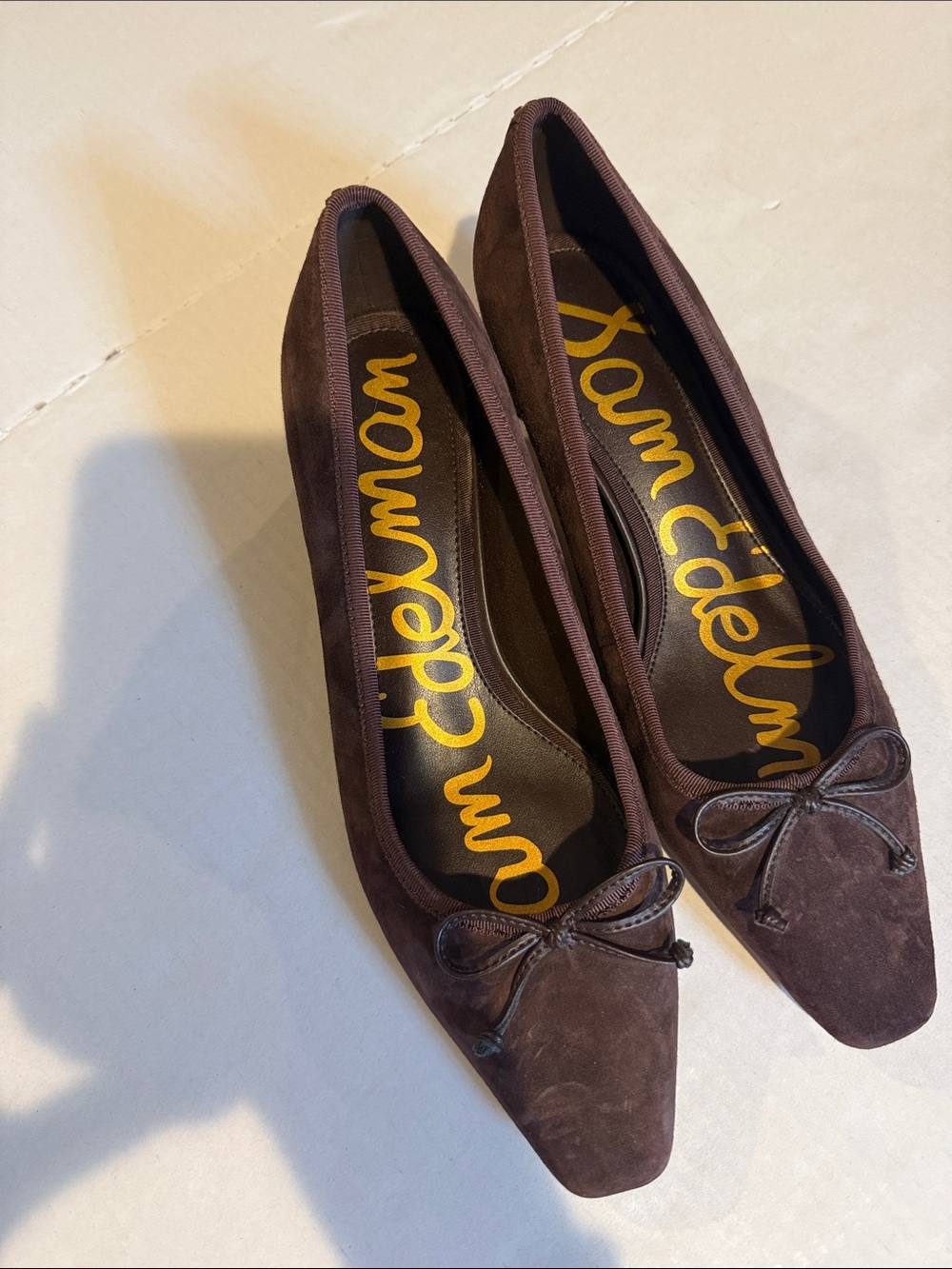 Sam Edelman Dark Brown Suede Pointed Toe Ballet Flats with Bow